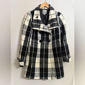 Forever 21 Black and White Plaid Double Breasted Peacoat Women’s Size Large